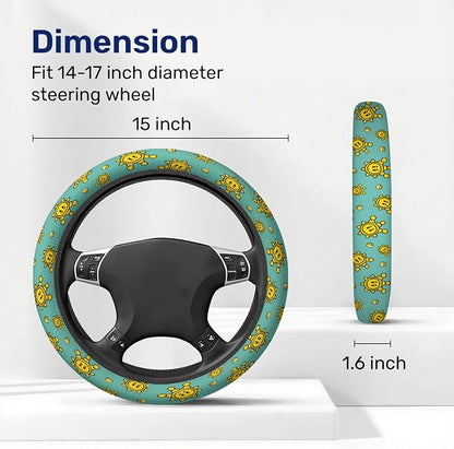 GENANY Retro Game Steering Wheel Cover, Non Slip Polyester Car Wheel Protector for Car SUV Truck, Universal 15 Inch