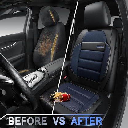CAR PASS Memory Foam Seat Covers Front, Airy Cool Mesh Thick Car Seat Covers, Leather Car Seat Covers Front Seats Airbag Compatible, Universal Automotive Comfort for Most Cars, Trucks, SUV, Black Blue