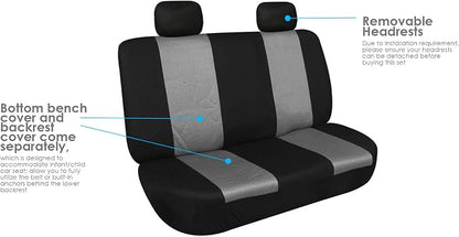 FH Group Automotive Rear Car Seat Covers for SUV, Trucks, Sedan and More - Universal Fit Front High Back & Rear Solid Bench Design Interior Accessories - 3D Mesh Fabric Center Panel - Gray
