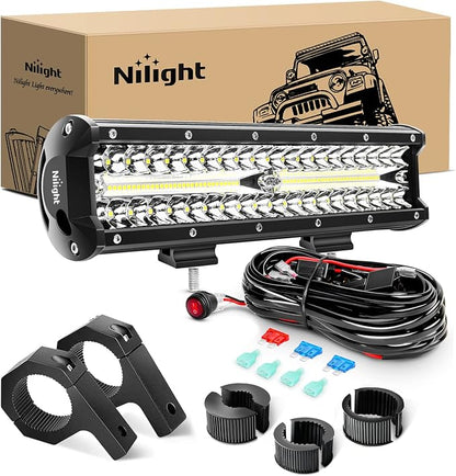 Nilight 12 Inch 300W LED Light Bar Triple Row Flood Spot Combo, Aluminum Housing, IP67 Waterproof, 30000LM, 2 Years Warranty