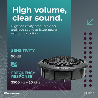 Pioneer TS-T110 7/8” Tweeters (Pair) – 120W Max, Crisp High-Frequency Detail, Easy Add-On for Clarity