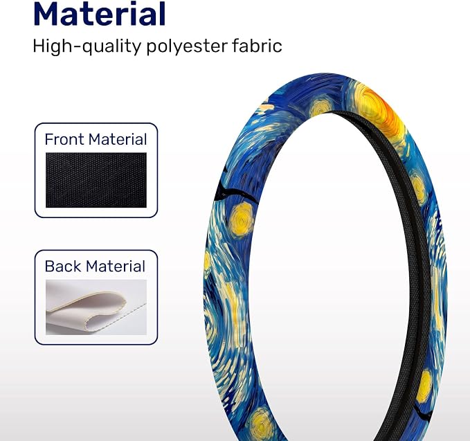 GENANY Starry Night Art Steering Wheel Cover, Non Slip Polyester Car Wheel Protector for Car SUV Truck, Universal 15 Inch