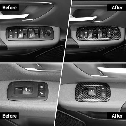 Carbon Fiber Window Lift Switch Cover Interior Button Trim Kit Compatible with 2018-2025 Dodge RAM