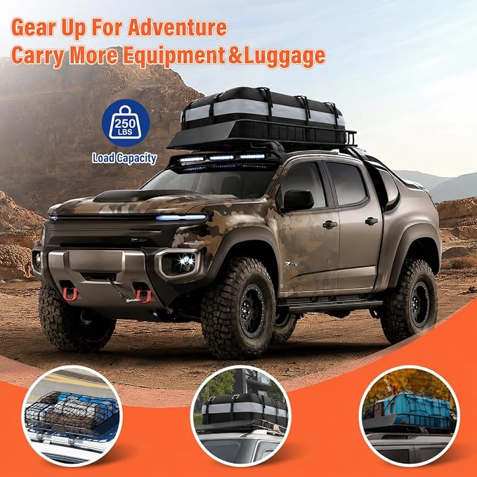 Heavy Duty Universal Rooftop Cargo Carrier Roof Rack, 64"x36"x5" Roof Rack Basket with 20 Cu.Ft Waterproof Bag, for SUV, Truck and Van, 250lbs Capacity, Corrosion Resistant (ROOF 64" and Bag)