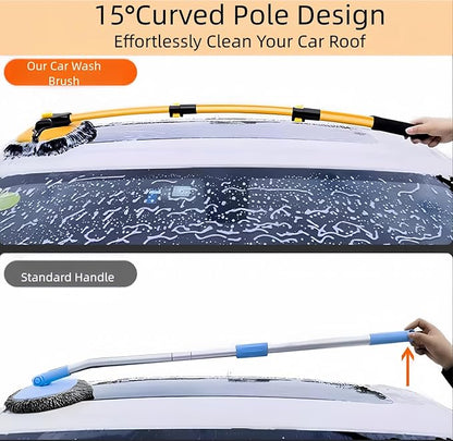 Car Wash Brush with Long Handle, 15°Curved Car Cleaning Brush with Extension Pole Scratch Free, Microfiber Exterior Cleaning Mop Mitt for Washing Roof Truck Camper SUV (2)