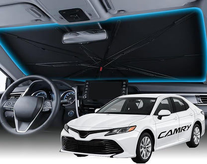 Wigoo Windshield Sun Shade Umbrella for Toyota Camry 2018-2026 [100% Sun Blockage, Ice Cooling Fabric] Foldable Heat Insulation Front Window Sunshade Umbrella for Toyota Camry 2018-2026