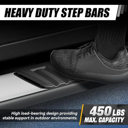 Auto Dynasty 6.75" Running Boards for Truck 2007-2019 Chevy Silverado/GMC Sierra 1500 2500HD 3500HD Crew Cab, Stainless Steel Side Steps, Chrome Nerf Bars Step Rails