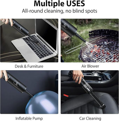 17000Pa Powerful Cordless Car Vacuum, 4-in-1 Handheld Cleaner for Cleaning, Blowing, Inflating & Pumping with LED Display & Light, Portable Mini Tool for Car, Home, Pet Hair, Office