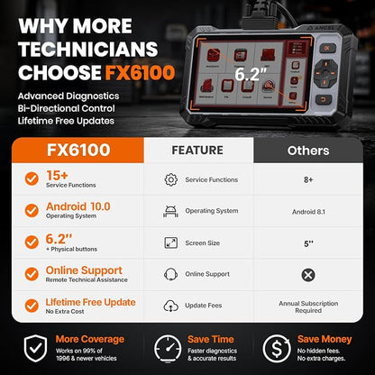 ANCEL FX6100 Bidirectional Scan Tool, Full System OBD2 Diagnostic Scanner with 15+ Reset, Brake-pad/Battery/ABS/TPMS/Steering Angle/Injector Coding, CAN FD & FCA AutoAuth, Lifetime Free Updates