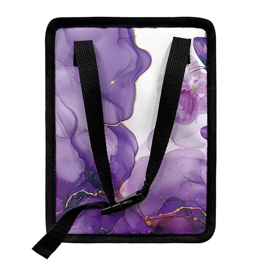 Talayituse Purple Marble Butterfly Print Car Trash Can with Lid, Leak Proof Auto Trash Bag Hanging Vehicle Garbage Can Multipurpose Storage Container for Back Seat Road Trip