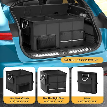Car Trunk Organizer for SUV 50L Car Caddy Golf Trunk Organizer with Lid Collapsible Truck Storage Bin Large Compartment Car Grocery Organizer with 4 Pockets Handle Shoe Organizer Cargo Van Jeep Sedan