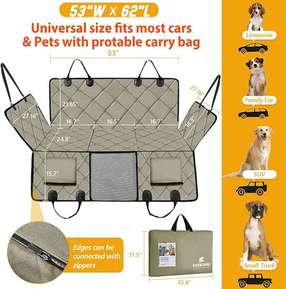 Back Seat Extender for Dogs-Large Space, Dog Car Seat Cover Hard Bottom Holds 420lbs, Sturdy Backseat Extender for Dogs, Upgraded Waterproof Pet Car Bed Dog Hammock for Car SUV, Truck Khaki