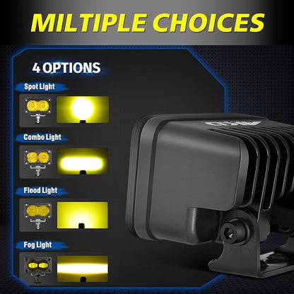 Yellow LED Pods, AKD Part 3 Inch CREE LED Ditch Lights 40W Spot Flood Combo LED Fog Lights Small Yellow Chase Light Bar Pods 2 Pack for Truck Motorcycle Dirt Bike SUV UTV ATV Surron Toyota