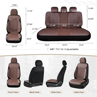 Coverado Full Set Leather Car Seat Covers, Crafted with Full Leather Construction and Carbon Fibre Weave Universal Fit for Most Cars SUV Trucks(Coffee