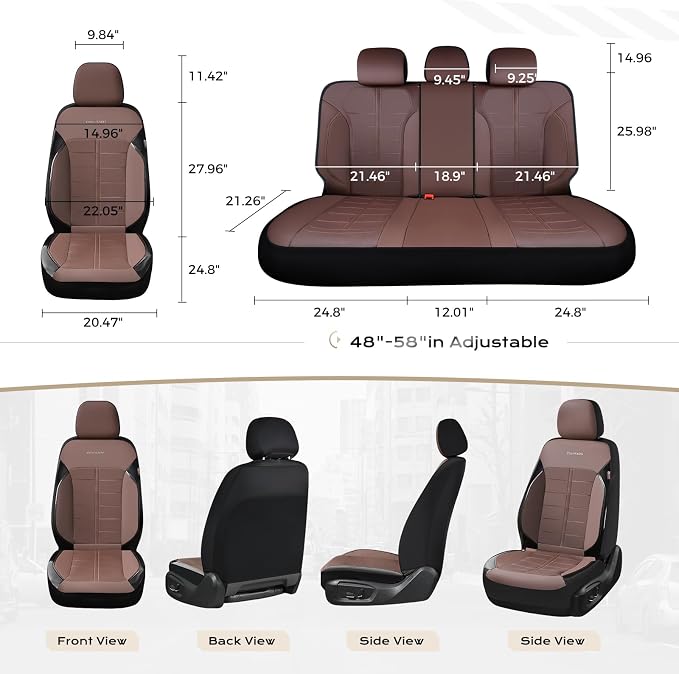 Coverado Front Seat Leather Covers, Full Leather Construction with Carbon Fibre Weave, Universal Fit for Most Cars SUV Trucks (Coffee)