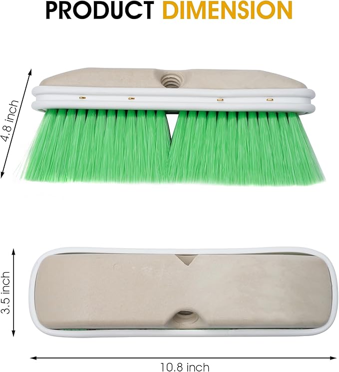 Nanoskin Premium 10-Inch Green Nylon Fountain Vehicle Wash Brush with Flagged-Tip Bristles, Flow-Thru Hole & Tempered Handle Hole, Car/Truck/RV Detailing | Cleaning Tool for Professional and Home Use