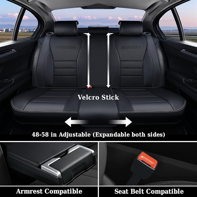 Coverado Seat Covers, Car Seat Covers Front Seats, Car Seat Protector Waterproof, Car Seat Cover, Car Seat Cushion Nappa Leather, Black Seat Covers for Cars Carseat Cover Universal Fit for Most Cars