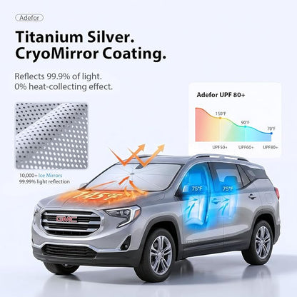 Car Windshield Sun Shade Umbrella [2026 Ice Shield] Custom Fit: GMC Terrain, Kia Seltos, Buick Envista & More Compact SUV/Sedan Car Accessories, Anti-Scratch Max Cool Interior Protector