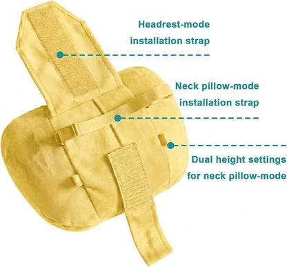 2PCS Car Pillow for Car Neck Pillow for Driving Seat Neck Support Soft Cushion Back Support Head-Rests for Vehicle Sleeping with Elastic Adjustment Strap (Golden, Head and Lumbar)