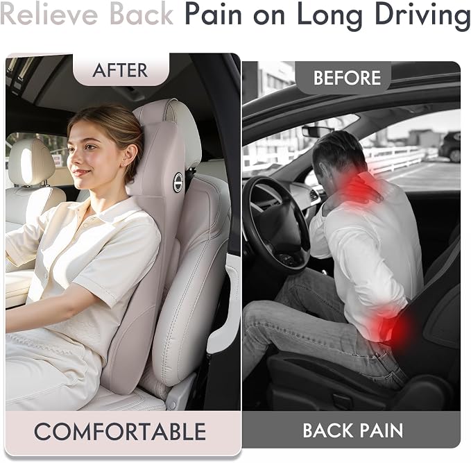 FLORICH 2-in-1 Memory Foam Car Seat Lumbar Support with Headrest Pillow Ergonomic Car Headrest & Lumbar Cushion Back Support Pillow Car Seat Cushion for Driving Neck Back Pain Relief, Gray