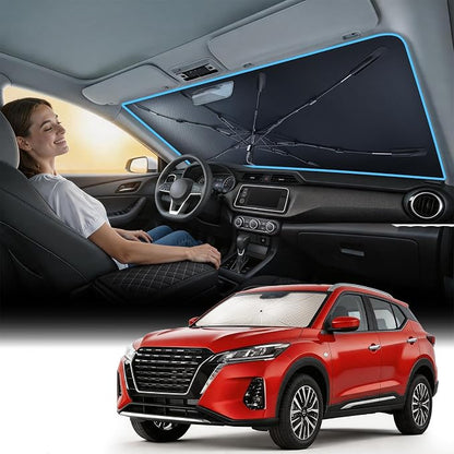 Nmoiss [Vinyl Coating Heat Shield] Windshield Sun Shade Umbrella Custom for Nissan Kicks, Protect Car from Sun Rays & Heat Damage Keep Cool and Protect Interior