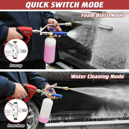Foam Cannon Dual Connector Accessory, 4000 PSI Stainless Steel Pressure Washer Double Tip Attachment with 5 Spray Nozzles, 1/4" Quick Connect Dual Foam Cannon for Pressure Washer