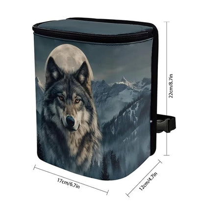 Talayituse Mountain Wolf Moon Print Car Trash Can Portable Auto Garbage Bin Multifunctional Vehicle Interior Accessories with Adjustable Straps Universal Fit Truck SUV Sedan