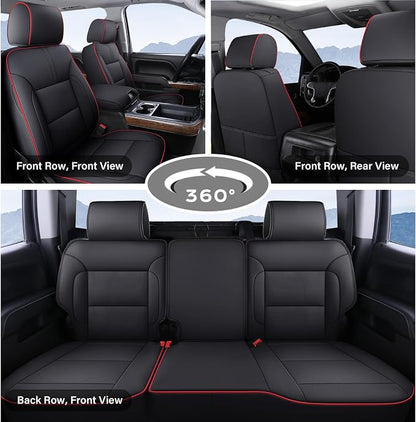 Coverado Chevy Silverado Seat Covers Full Set, Faux Leather Car Seat Covers Fit for 2014-2018 1500, 2015-2019 2500HD 3500HD Chevy Silverado GMC Sierra Crew Double Extended Cab (Red)