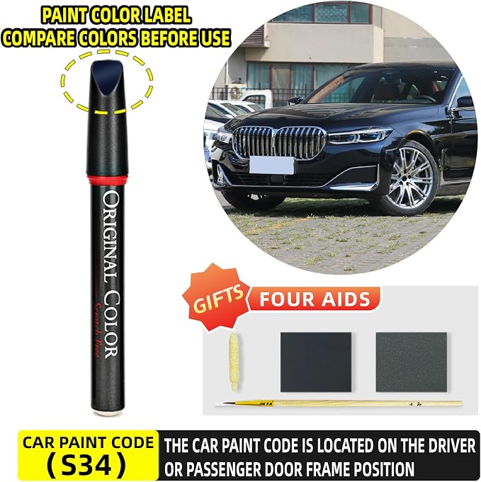 Carhoo C47/S34 Azurite Black Touch Up Paint Suitable For BMW, Genuine Custom Color Absoulutely Without Color Differences (16ml)