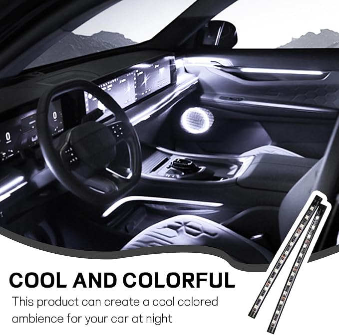 Car LED Strip Light, 12V 24 LED Interior Atmosphere Lights Under Dash Ambient Night Light, Universal Auto Interior Decorative Lamp with USB Port, Truck SUV Car Accessories (White, USB)