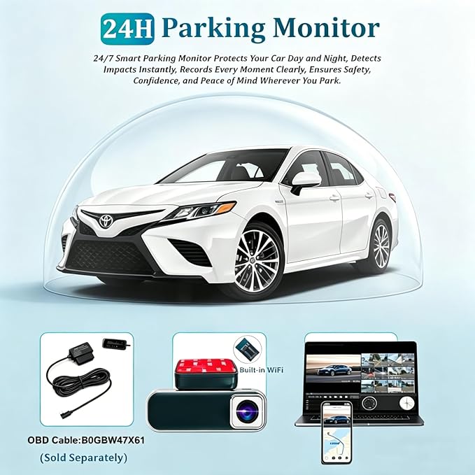 Dash Cam Front and Rear, 4K+1080P Dash Camera for Cars, 7Track Dual Car Camera with WiFi & APP Control, 64GB Card, 3.19" IPS Screen, HDR, Night Vision, G-Sensor, Parking Mode, Loop Recording