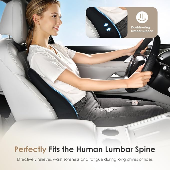 FLORICH Large Car Seat Cushion and Lumbar Support Pillow, Ergonomic Memory Foam Driving Seat Cushion for Back & Sciatica Pain Relief, Non-Slip Washable Seat Cushion for Car, Driver, Office-Black