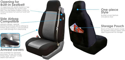 FH Group FH-FB302114 All Purpose Flat Cloth Car Seat Covers Gray/Black Color with F11306 Vinyl Floor Mats- Fit Most Car, Truck, SUV, or Van