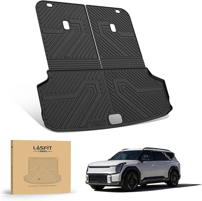LASFIT Backrest & Cargo Mats for Kia EV9 2024-2026, All Weather TPE Easy Clean Durable No-Curling Custom Fit for Kia EV9 2026 2025 2024 Trunk Liners & Seatback, Black