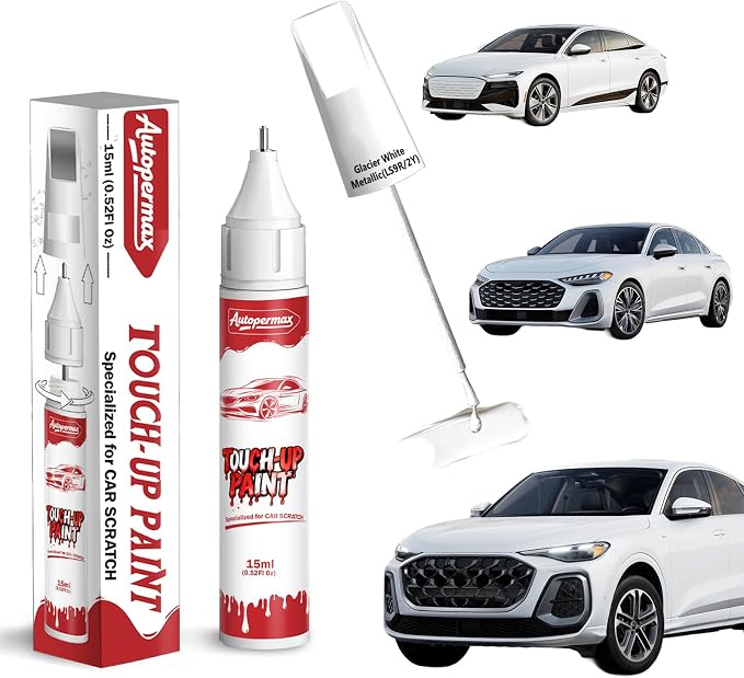 LS9R/2Y Glacier White Metallic Car Touch Up Paint for Audi, Color Accurate Two-In-One Car Paint Scratch Repair Pen, Professional Scratch Remover for Vehicles Chips and Nicks Scuff
