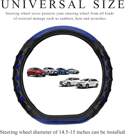 Car Steering Wheel Cover, 15 Inch Anti-Slip Steering Wheel Cover Protector with 3D Honeycomb Design, Universal Steering Wheel Covers for Cars Truck SUV, Car Accessories (Blue)