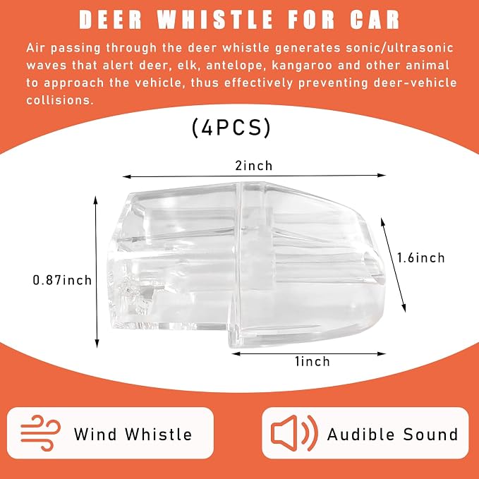 Dickno 4 PCS Deer Whistles for Car, Automotive Deer Warning Whistle Devices, Animal Warning Devices Avoids Collision, Universal Animal Alert Accessories for Vehicles (White)