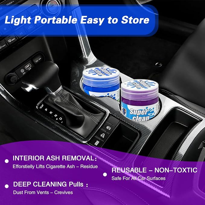 2-Pack Car Cleaning Gel, Universal Interior Detailing Putty Slime, Dust Remover for Car Vents, Dashboard & Keyboard, Ideal Gift for Men & Women