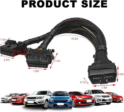 OBD2 Splitter, 16 Pin 1×Male to 2×Female Extension Connector Cable Splitter, Universal OBDII Extension Y Flat Ribbon Cord Adapter for Car Diagnostic Scanner, Car Accessories