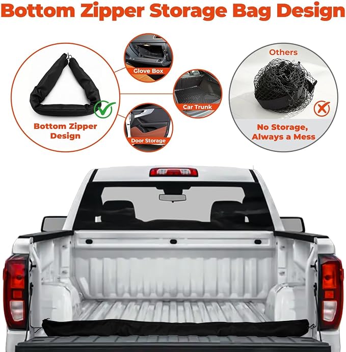 3-Layer Cargo Net for Ford Maverick 2022-2026, Zoned Storage Truck Bed Net with Foldable Zippered Bottom Bag, Heavy-Duty Cargo Organizer Netting for Camping, Trips & Everyday Use