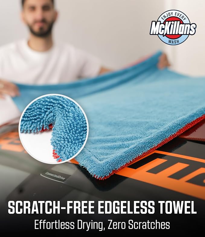 McKillans® Extra Large Dual-Color Car Drying Towel XL - Edgeless & Ultra Soft & Absorbent - 36" x 28" - 1200 GSM Twisted Loop Microfiber Towel for Cars - Drying Towel Car Detailing - Car Wash Towels