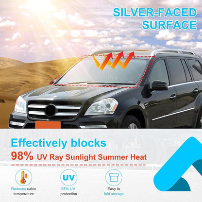 Windshield Sun Shade Compatible with Mercedes-Benz GL-Class 2007-2012 Foldable Front Windshield Sunshade Protector, Block UV Rays Keep Your Car Cooler
