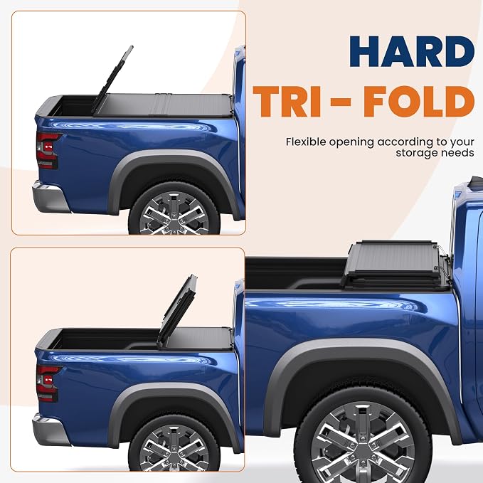 KUIPERAUTO 5FT Aluminum Tri Hard Truck Bed Tonneau Cover Compatible for Nissan Frontier 2005-2026 Bed On Top 60Inch