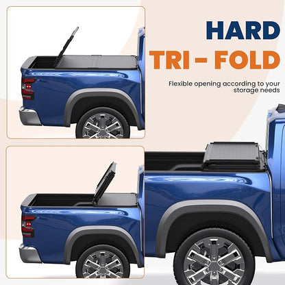 KUIPERAUTO 5FT Aluminum Tri Hard Truck Bed Tonneau Cover Compatible for Nissan Frontier 2005-2026 Bed On Top 60Inch