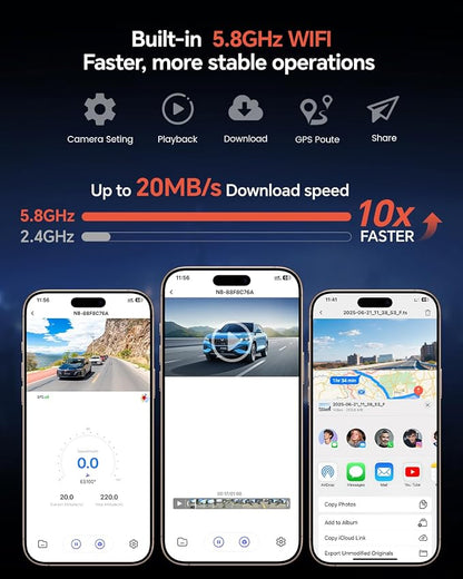 COOLCRAZY Dash Cam Front Rear - 4K STARVIS Sensor Dashcam,Free 64GB Card, Built-in 5G WiFi/GPS, Dual Dash Camera for Cars with 3" IPS Screen,HDR/WDR Night Vision, App Control, 24H Parking Mode