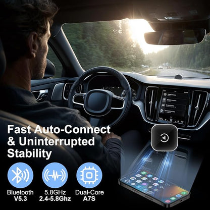 Wireless CarPlay Adapter Upgrade Wired CarPlay to Wireless for iPhone & Android, Support CarPlay & Android Auto 2 in 1,USB/Type C,Plug and Play Stable Connection for Cars with Built-in Wired Car Play