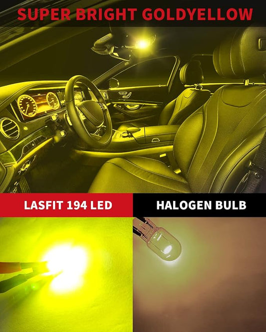 LASFIT 194 168 T10 192 2825 W5W LED Bulb Canbus Error Free, Non-Polarity 400LM Extremely Bright for Dome Map Courtesy Door Trunk Cargo Lights, 12-24V, Golden Yellow (2-Pcs)
