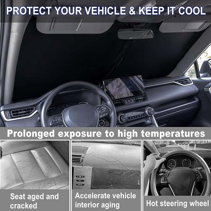 Windshield Sun Shade for Toyota RAV4 2019-2025 & RAV4 Prime 2021-2025, Foldable 310T Polyester UV Protection Window Shield Cover, Keep Car Interior Cool