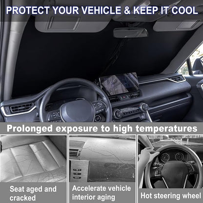 Windshield Sun Shade for Toyota RAV4 2019-2025 & RAV4 Prime 2021-2025, Foldable 310T Polyester UV Protection Window Shield Cover, Keep Car Interior Cool
