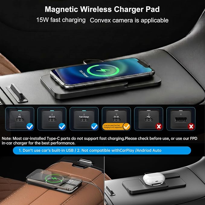 Wireless Charger Car Magnetic Charging pad Fast Wireless Phone Charger Cell Phone Cordless Charging mat Compatible with iPhone 16/15/14/13/12, Airpods Earbuds(C11MAG)
